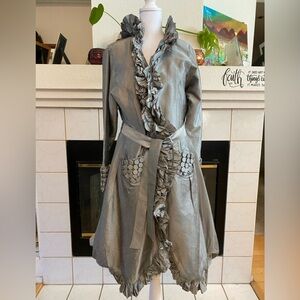 Pegasus Woman Ruffle Dressy Jacket, Modest  Evening Wear, Silver, Size M/L